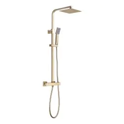 Vasca Cosmo Square Thermostatic Bar Mixer w/Riser Kit - Brushed Brass