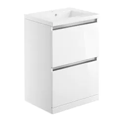 Vasca Crema 615mm 2 Drawer Floor Standing Basin Unit Inc. Basin - White Gloss