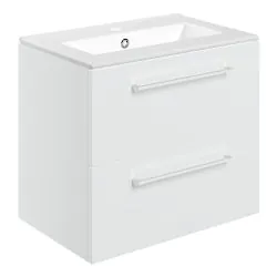 Vasca Forte 610mm Wall Hung 2 Drawer Basin Unit & 1TH Thin Edge Basin - White Gloss