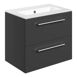 Vasca Forte 610mm Wall Hung 2 Drawer Basin Unit & 1TH Thin Edge Basin - Anthracite Gloss