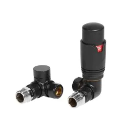 Vasca Round Thermostatic Matt Black Radiator Valves - Corner