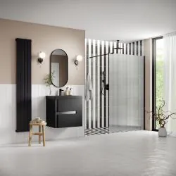 Envy Trend 1200mm Fluted Wetroom Panel & Support Arm - Black