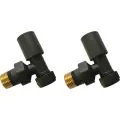 Vasca Patterned Anthracite Radiator Valves - Angled - 0