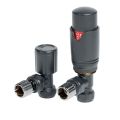 Vasca Round Thermostatic Anthracite Radiator Valves - Angled - 0