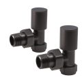Vasca Patterned Matt Black Radiator Valves - Angled - 0