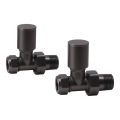Vasca Patterned Matt Black Radiator Valves - Straight - 0