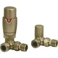 Vasca Round Thermostatic Brushed Brass Radiator Valves - Corner - 0