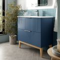 Vasca Fila 810mm Floor Standing 2 Drawer Basin Unit & Maple Oak Effect Worktop - Matt Smoke Blue  - 2