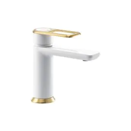 Abode Levarto Basin Mixer Matt White & Brass AB2781