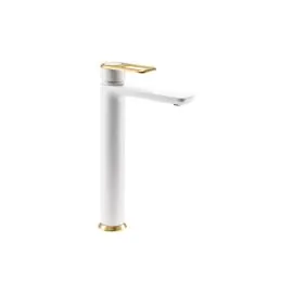 Abode Levarto Tall Basin Mixer Matt White & Brass AB2786