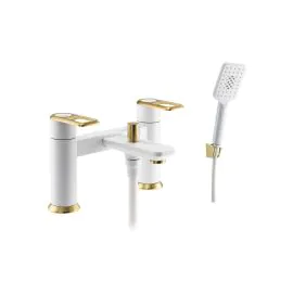 Abode Levarto Deck Mounted Bath Shower Mixer Matt White & Brass AB2801