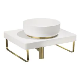 Abode Tableau/Cava Shelf & Round Basin Set - Chalk White w/Brushed Brass Finishes ABP1002