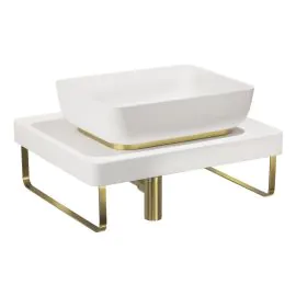 Abode Tableau/Cava Shelf & Tablet Basin Set - Chalk White w/Brushed Brass Finishes ABP1005