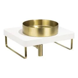 Abode Tableau/Iox Shelf & Round Basin Set - Chalk White w/Brushed Brass Finishes ABP1007