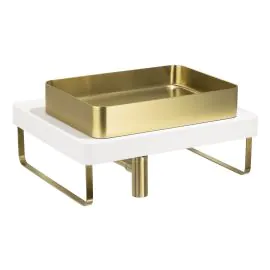 Abode Tableau/Iox Shelf & Tablet Basin Set - Chalk White w/Brushed Brass Finishes ABP1010