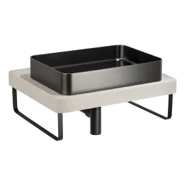 Abode Tableau/Iox Shelf & Tablet Basin Set - Pebble Grey w/Matt Black Finishes ABP1012