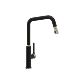 Abode Hex Single Lever Mixer Tap w/Pull Out Brushed Nickel/Black AT2089