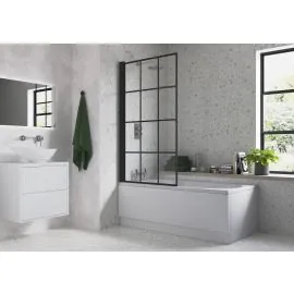 Vasca 800x1500mm Single Straight Bath Screen (6mm) - Black Framed