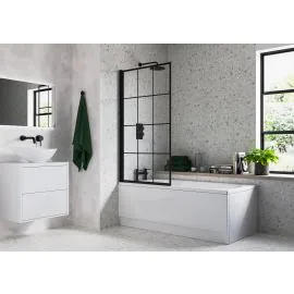 Vasca 800x1400mm Square Grid Bath Screen (6mm) - Black