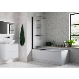 Vasca Fluted 800x1500mm Single Straight Bath Screen (5mm) - Matt Black
