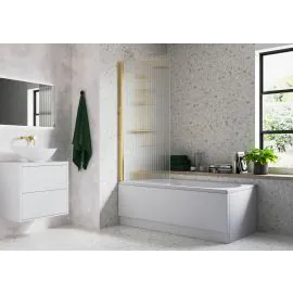 Vasca Fluted 800x1500mm Single Straight Bath Screen (5mm) - Brushed Brass