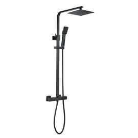 Vasca Cosmo Square Thermostatic Bar Mixer w/Riser Kit - Matt Black