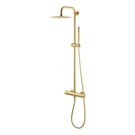 Vema Thermostatic Round Bar Valve w/Fixed Head & Riser - Brushed Brass DICM0852
