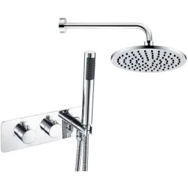Vasca Ziti Shower Pack Two - Two Outlet Twin Shower Valve w/Handset & Brass Overhead - Chrome