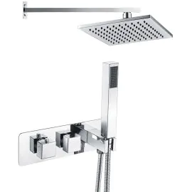 Vasca Rivoli Shower Pack One - Two Outlet Twin Shower Valve w/Handset & ABS Overhead - Chrome