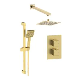 Vasca Square Concealed Valve Head & Arm Shower Pack - Brushed Brass