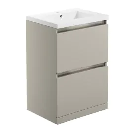 Vasca Crema 615mm 2 Drawer Floor Standing Basin Unit Inc. Basin - Matt Latte 