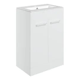 Vasca Forte 610mm Floor Standing 2 Door Basin Unit & 1TH Thin Edge Basin - White Gloss 