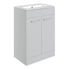 Vasca Forte 610mm Floor Standing 2 Door Basin Unit & 1TH Thin Edge Basin - Grey Gloss 