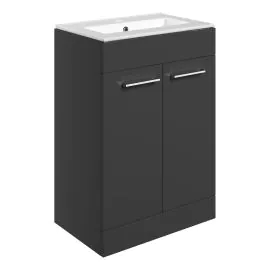 Vasca Forte 610mm Floor Standing 2 Door Basin Unit & 1TH Thin Edge Basin - Anthracite Gloss 