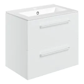 Vasca Forte 610mm Wall Hung 2 Drawer Basin Unit & 1TH Thin Edge Basin - White Gloss 