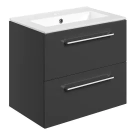 Vasca Forte 610mm Wall Hung 2 Drawer Basin Unit & 1TH Thin Edge Basin - Anthracite Gloss 