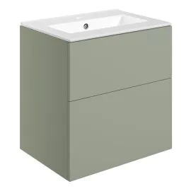 Vasca Sicily 610mm Wall Hung 2 Drawer Basin Unit & 1TH Basin - Matt Olive Green 