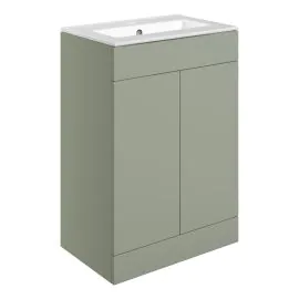 Vasca Sicily 610mm Floor Standing 2 Door Basin Unit & 1TH Basin - Matt Olive Green 