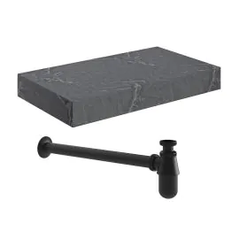 Vasca Scuro 800mm Wall Hung Grey Marble Basin Shelf & Black Bottle Trap 
