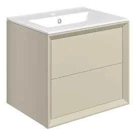 Vasca Punto 615mm Wall Hung 2 Drawer Basin Unit & 1TH Thin Edge Basin - Matt Cotton 