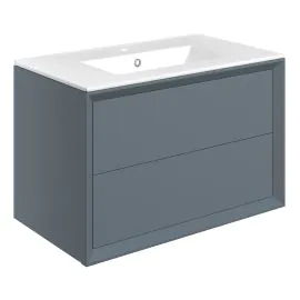 Vasca Punto 815mm Wall Hung 2 Drawer Basin Unit & 1TH Thin Edge Basin - Matt Storm Blue 