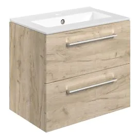 Vasca Forte 610mm Wall Hung 2 Drawer Basin Unit & 1TH Thin Edge Basin - Oak 