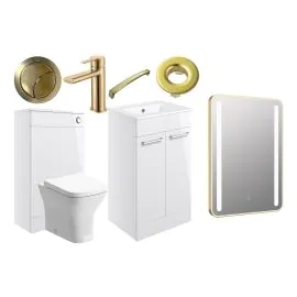 Vasca Forte 510mm F/S Furniture Pack - White Gloss w/Brushed Brass Finishes