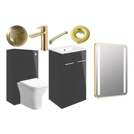 Vasca Forte 510mm F/S Furniture Pack - Anthracite Gloss w/Brushed Brass Finishes