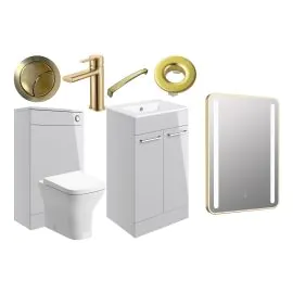 Vasca Forte 510mm F/S Furniture Pack - Grey Gloss w/Brushed Brass Finishes