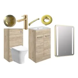 Vasca Forte 510mm F/S Furniture Pack - Oak w/Brushed Brass Finishes