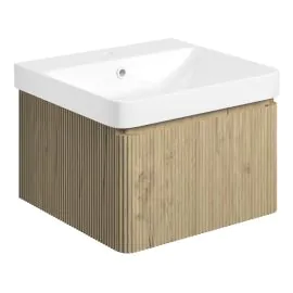 Vasca Grano 500mm Wall Hung 1 Drawer Basin Unit & Basin - Textured Oak 