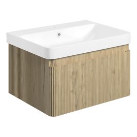 Vasca Grano 605mm Wall Hung 1 Drawer Basin Unit & Basin - Textured Oak 