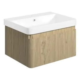 Vasca Grano 605mm Wall Hung 1 Drawer Basin Unit & Basin - Textured Oak 
