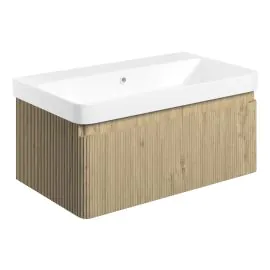 Vasca Grano 805mm Wall Hung 1 Drawer Basin Unit & Basin - Textured Oak 
